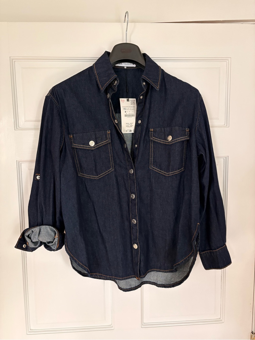 NWT Zara Dark Blue Denim Button-Down Shirt